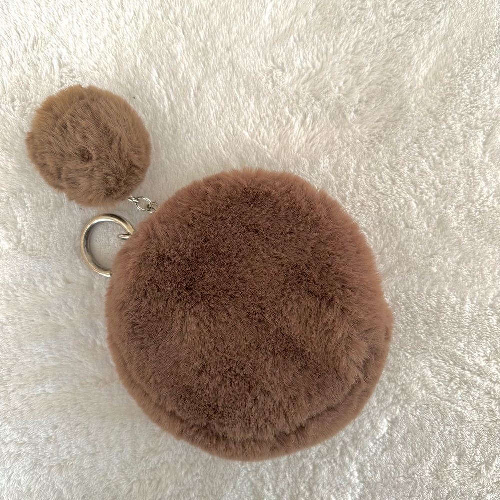 Brown Faux Fur Pom Pom Pouch Keychain
